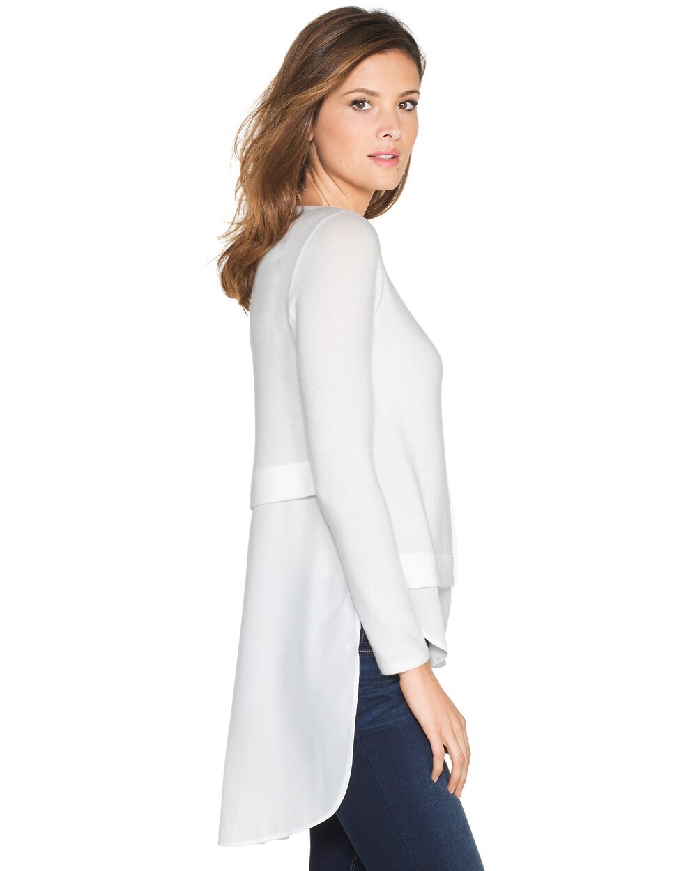 White House Black Market Ecru High Low Layered Top